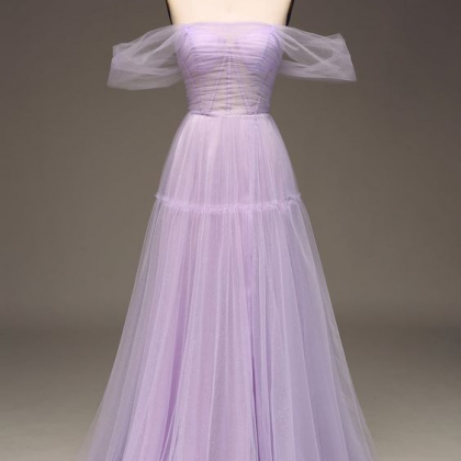 Off Shoulder Tulle Long Prom Dress Purple Evening..