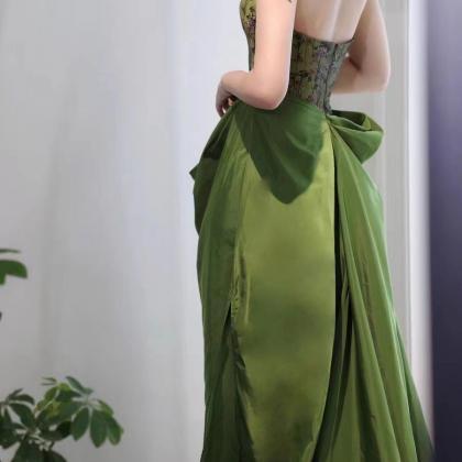 Glass Green Prom Dress,strapless Evening..