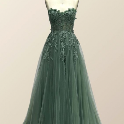 Green Prom Dress,strapless Evening Dress,elegant..