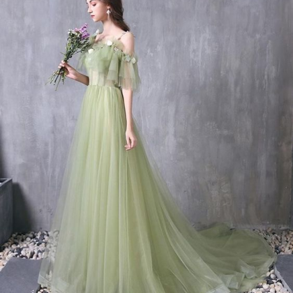 Light Green Prom Dress,spaghetti Strap Evening..