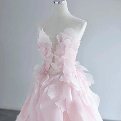 Floral Prom Dresses,pink Evening Gowns High..