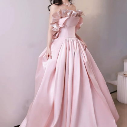 Blush Pink Sweet Satin A Line Off Shoulder Prom..