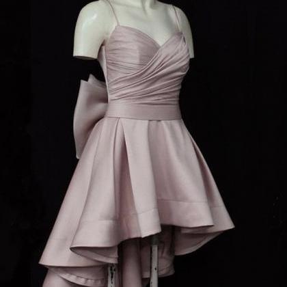 High Low Style Sweetheart Bow Back Satin Prom..