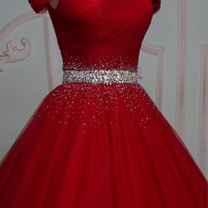 Red Evening Dress, Tulle Beaded Long Prom Dress,..