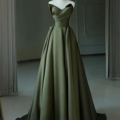Noble Strapless Dress Elegant A-line V Neck Satin..