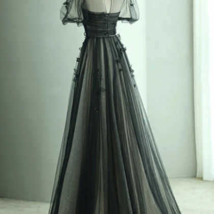 O-neck Prom Dress Black Party Dress Fairy Evening..