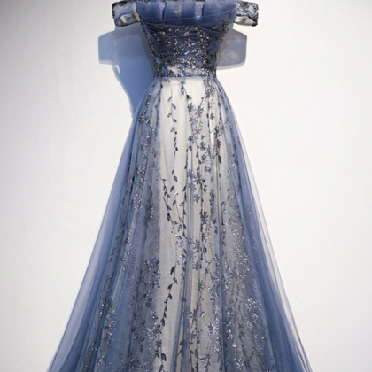 Shiny Prom Dresses,stunning Blue Tulle Off..
