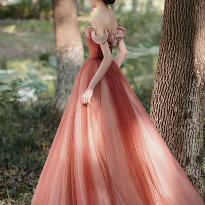 Sweet Prom Dresses,charming Red Tulle Off Shoulder..