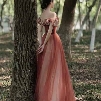 Sweet Prom Dresses,charming Red Tulle Off Shoulder..