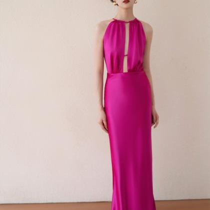 Sexy Pink Prom Dress Satin Bodycon Evening Dress