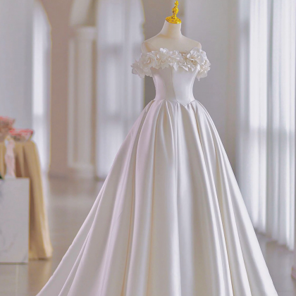 Off Shoulder Satin Bridal Dress Luxury Wedding..