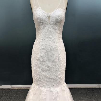 V-neck Wedding Dress Sexy Lace Mermaid Bridal..