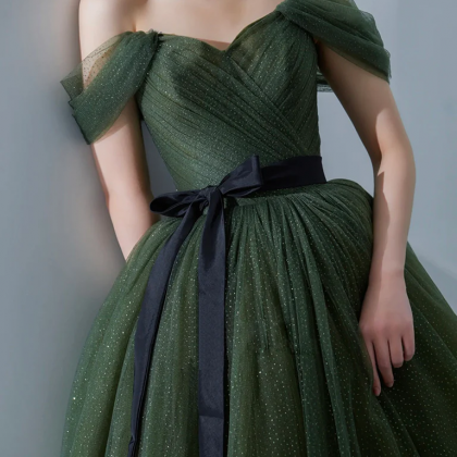 Off Shoulder Formal Dress Dark Green Fairy Prom..