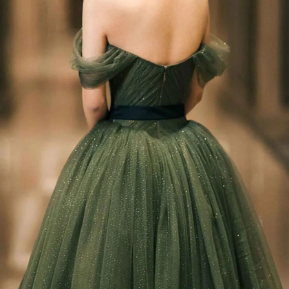 Off Shoulder Formal Dress Dark Green Fairy Prom..