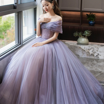Off Shoulder Formal Purple Dress Dream Prom Dress..
