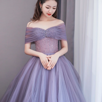 Off Shoulder Formal Purple Dress Dream Prom Dress..