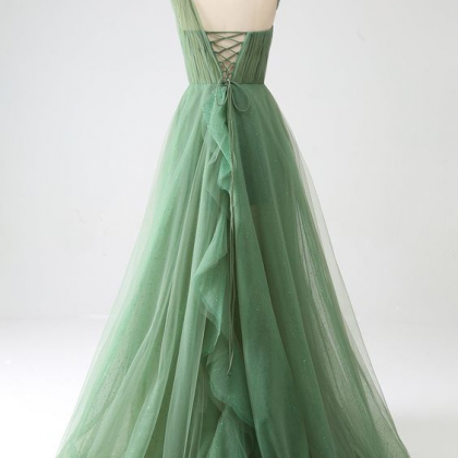 One Shoulder Prom Dress Chic Green Bridesmaid..