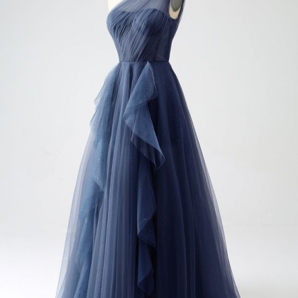 One Shoulder Prom Dress Chic Blue Bridesmaid Dress..