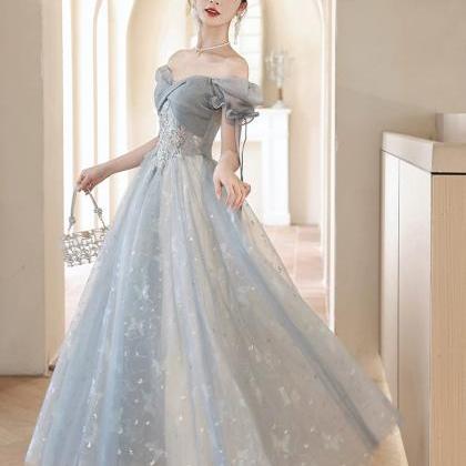 Off Shoulder Prom Dress ,blue Princess Party Dress..