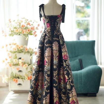 Spaghetti Strap Prom Dress ,floral Jacquard..