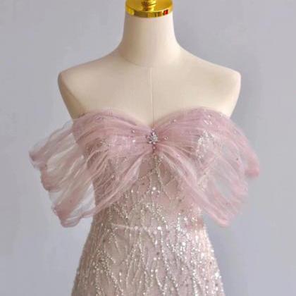 Pink Prom Dress Off Shoulder Fairy Evening Dress..