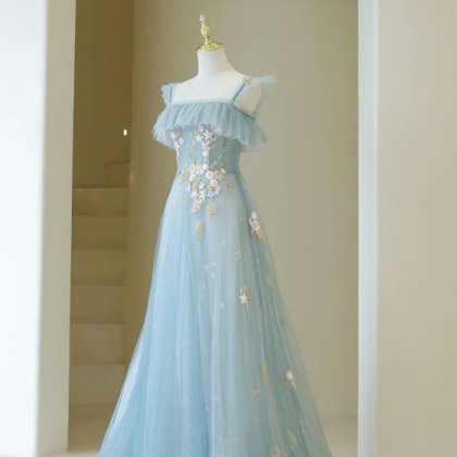 Spaghetti Strap Prom Dress ,floral Party Dress..