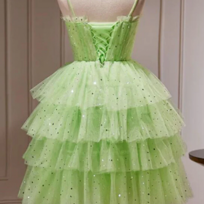 Spaghetti Strap Prom Dress ,green Party Dress Cute..
