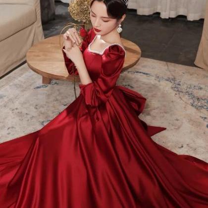 Velvet Off-Shoulder V-Cut Neck Long Sleeve Gown Plum
