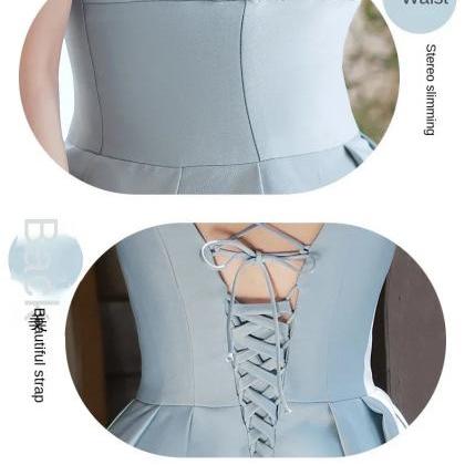 Blue 2 Piece Notched Lapel Satin Women Ball Suits