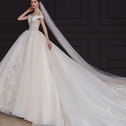 OFF THE SHOULDER FLORAL APPLIQUE BALL GOWN CDA1246