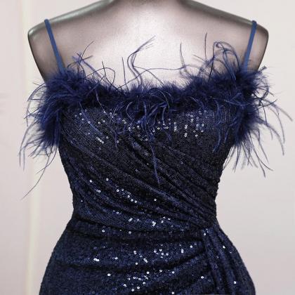 Midnight Blue Crepe Silk Flared Gown With Rushing and Metallic Pearl Embroidery