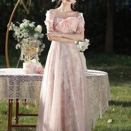 Lucid Dream Mauve Pink Floral Embroidered Off-the-Shoulder Puffy Princess Bridesmaid Dress