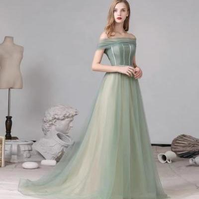Fresh, fairy prom dress, off shoulder grass green party dress , chic bridesmaid dress,Handmade,JB0097