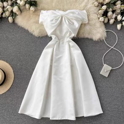 White dress, fairy prom dress, bow tie, off shoulder party dress