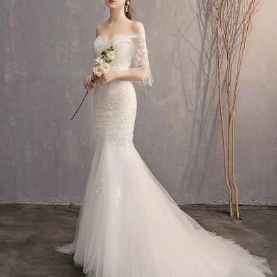 High quality wedding dress, off shoulder bridal dress,mermaid wedding gown ,handmade