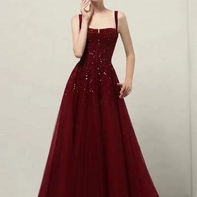 Spaghetti strap prom dress,red party dress,charming evening dress,Handmade