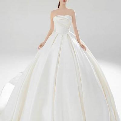 strapless bridal dress,satin Ball Gown wedding dress,luxury wedding dress,handmade