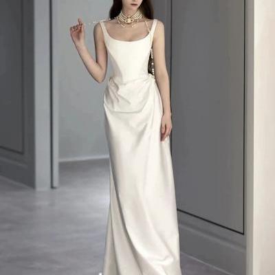 Sleeveless bridal dress,satin wedding dress,elegant wedding dress,handmade