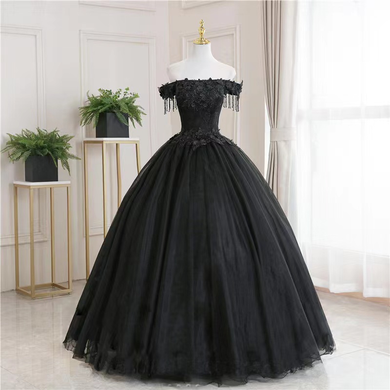 Black Pompous Dress, Strapless Wedding Dress,handmade on Luulla