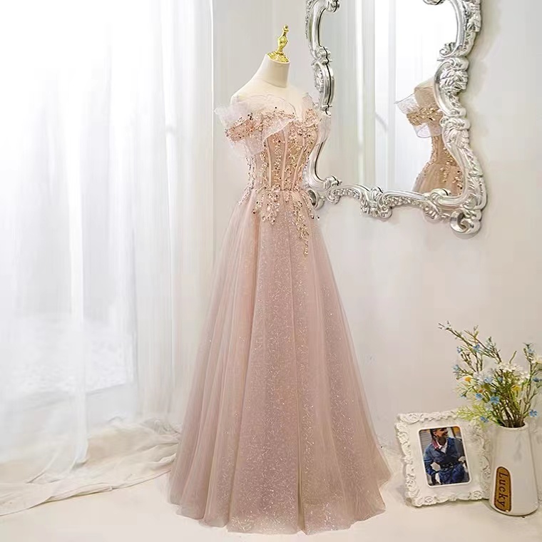 Off Shoulder Pink Evening Dress, Beaded Luxury Party Dress, Fairy Dress ,handmade on Luulla Off Shoulder Pink Evening Dress, Beaded Luxury Party Dress, Fairy Dress ,handmade on Luulla