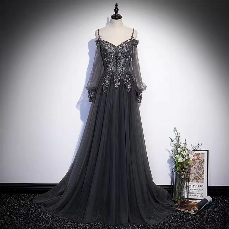 Long Sleeve Prom Dress, High-grade, Light Luxury Fairy Dress, Noble Atmosphere Evening Dress,handmade