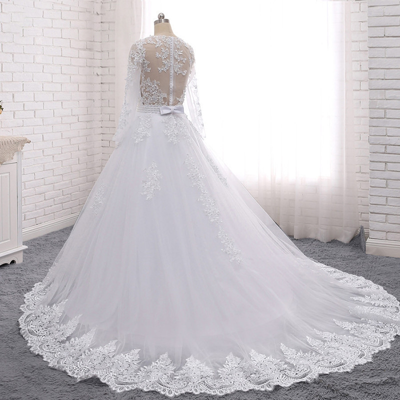 Long Sleeve Wedding Dress, Backless Lace Applique Bridal Wedding Dress,handmade