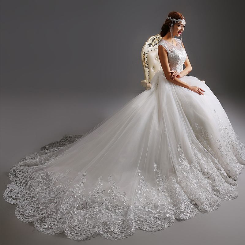 Lace Wedding Dress, Sleeveless Wedding Dress,white Trailing Bridal Dress,handmade
