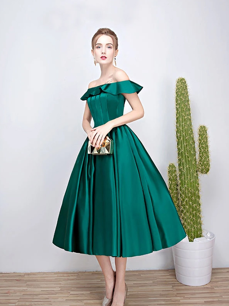 Off Shoulder Homecoming Dress,green Party Dress,satin Bridesmaid Dress,handmade