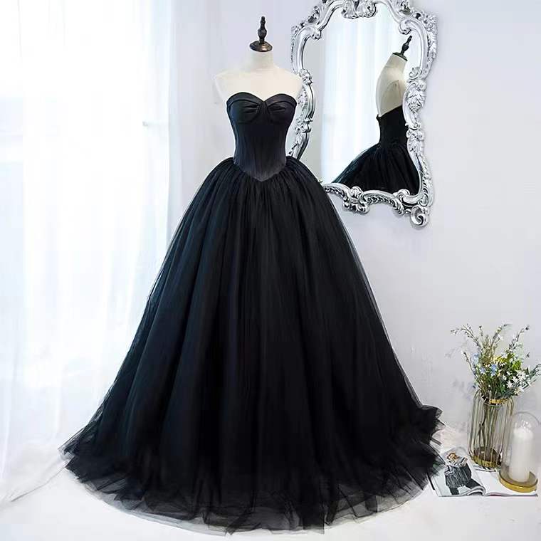 Black Strapless Evening Dress, Light Luxury Party Dress, High Sense Atmosphere Dress,handmade
