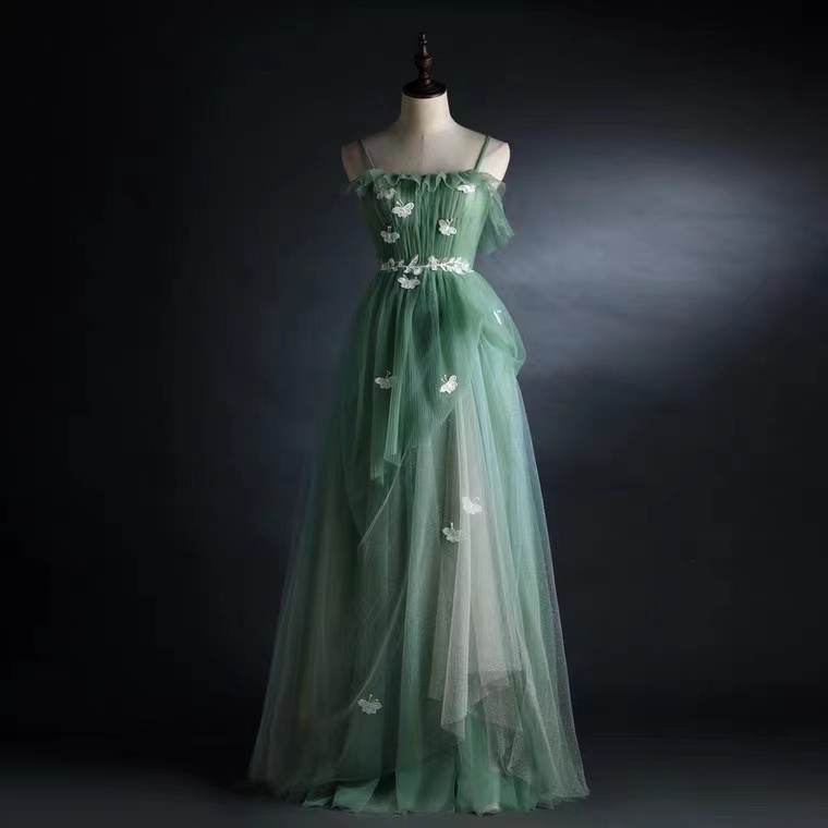 Fresh Prom Dress, Little Wedding Dress, Green Bridesmaid Dress, Spaghetti Strap Party Dress,handmade