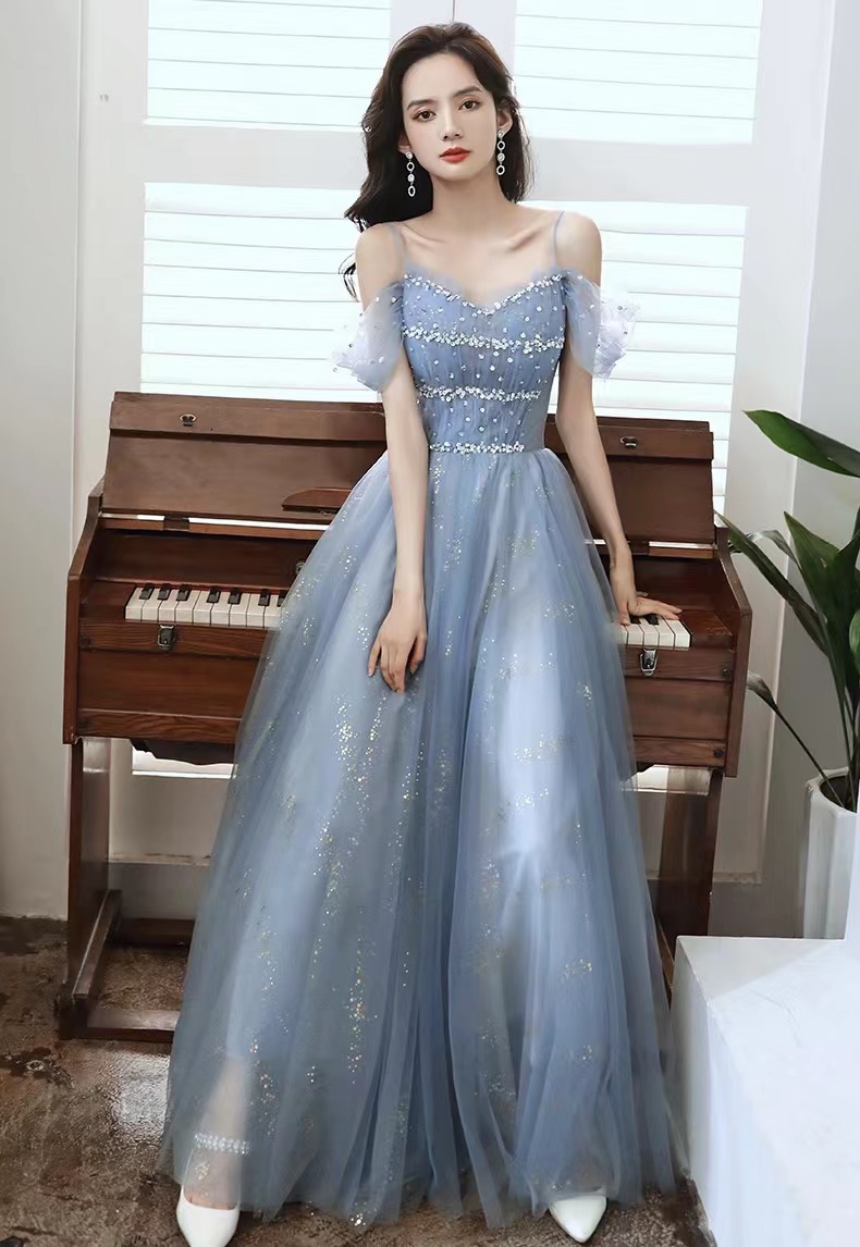 Blue Evening Dress, Halter Party Dress, Elegant Bridesmaid Dress,handmade