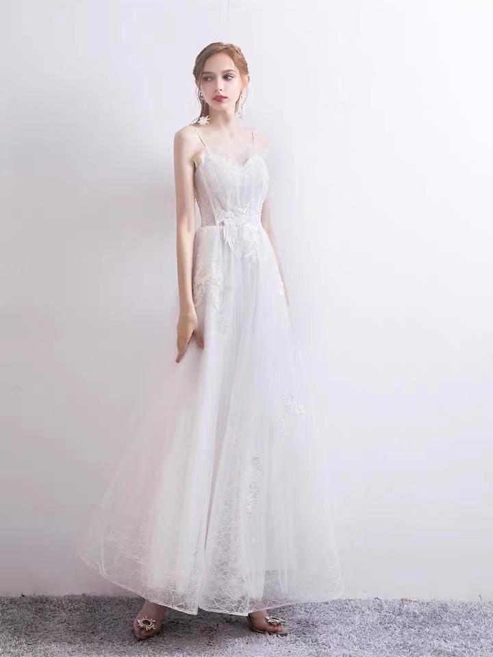 White Dress, Bridal Light Dress,spaghetti Strap Party Dress,handmade
