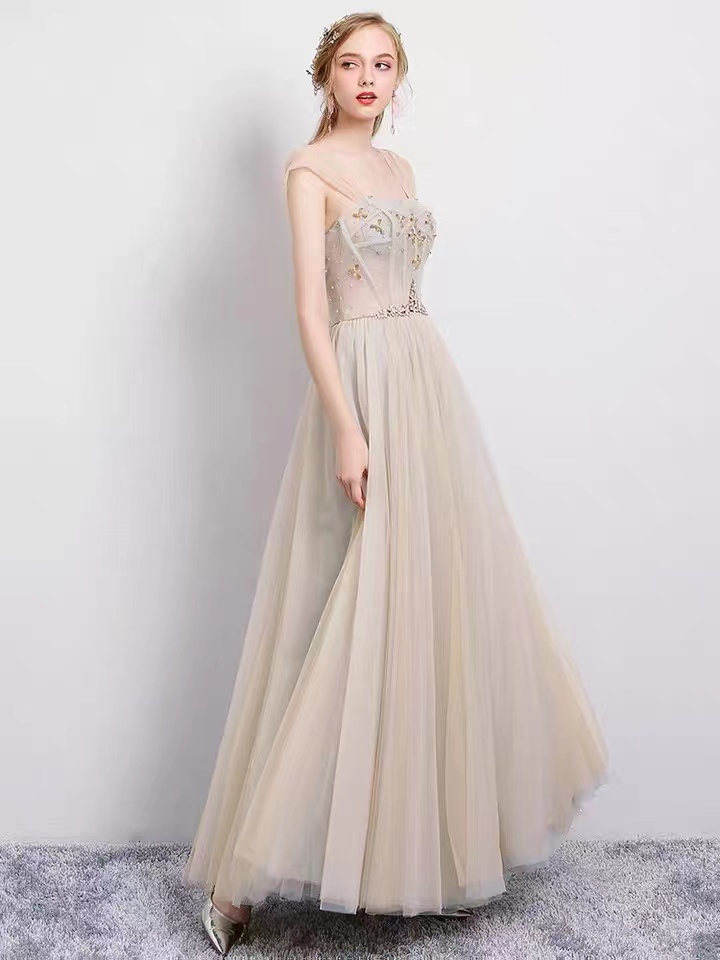 Champagne Bridesmaid Dress, Fairy Off Shoulder Prom Dress,handmade