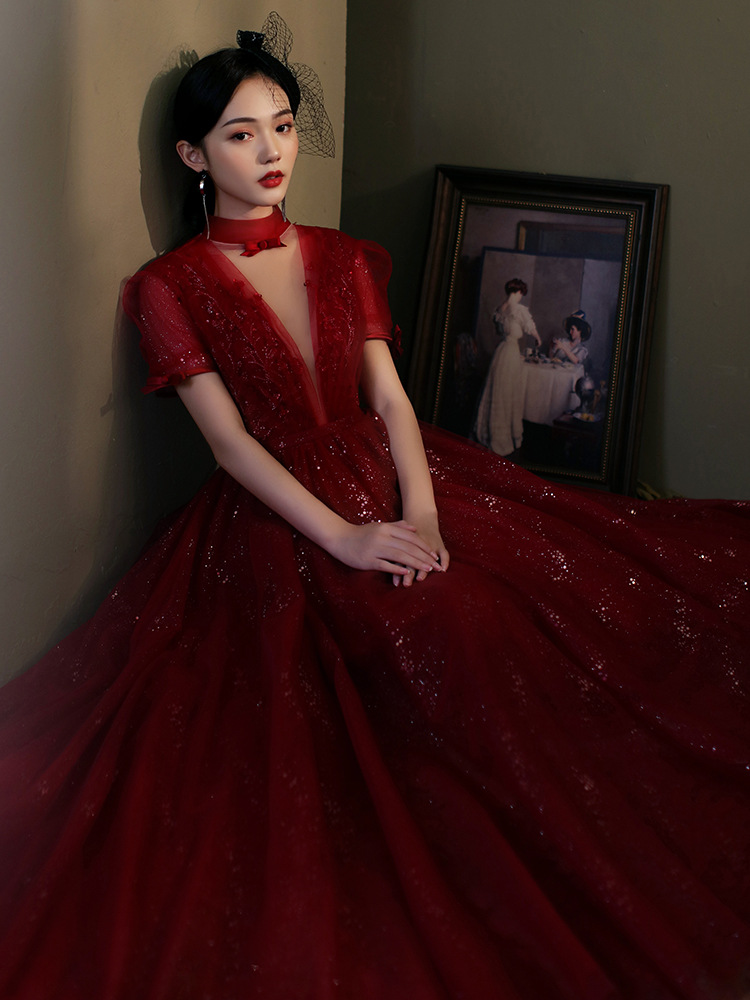 Elegant Evening Dress,red Sweet Party Dress, Charming Short Sleeve Prom Dress,handmade